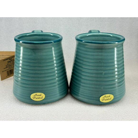 Papel Freelance By Cranbury Crafts Set of 2 Teal Ribbed Ceramic Mugs Pottery NEW - Picture 2 of 5